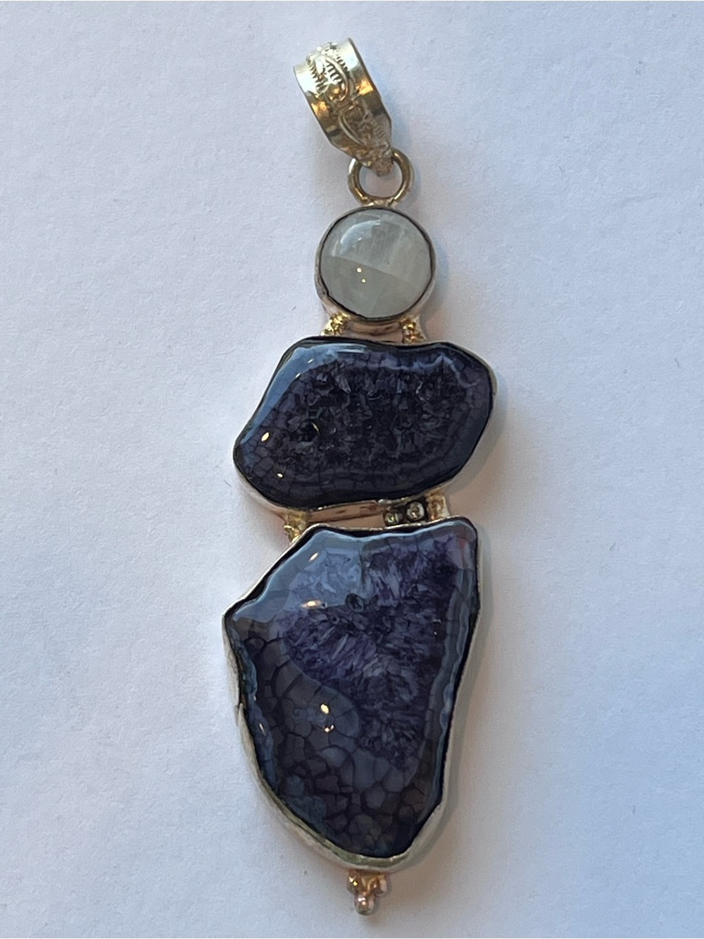 925 Sterling Silver Purple Amethyst Chunky Pendant